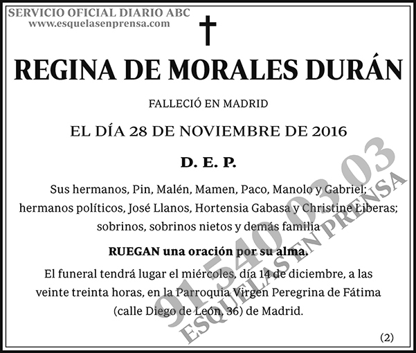 Regina de Morales Durán